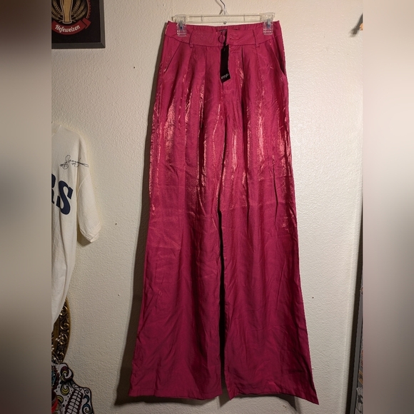 Nasty Gal Collection Size 6 Vibrant Pink Wide-Leg Pants NWT - Picture 2 of 9